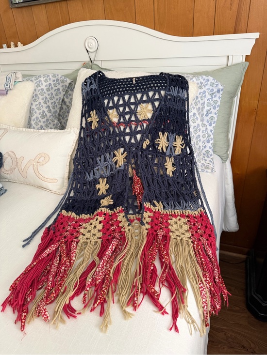Free People Accessories - Free People American 🇺🇸 Dreaming Festival Boho Vest Blue Red Size ML